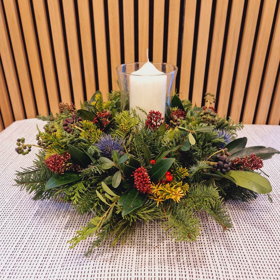 Golden-Flowers-Leyton-Winter-Woodland-Table-Wreath-1