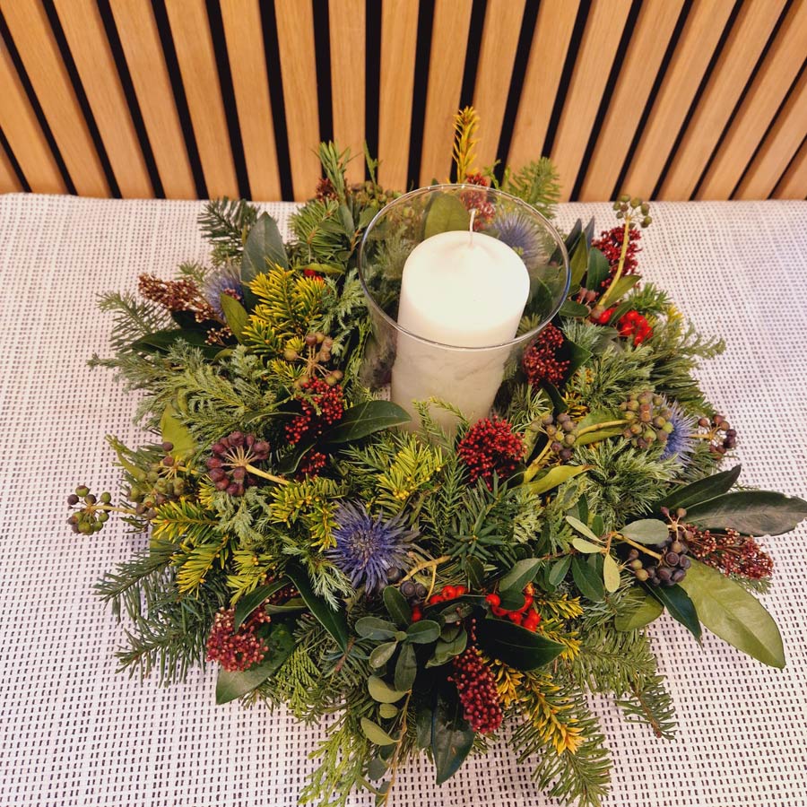 Golden-Flowers-Leyton-Winter-Woodland-Table-Wreath-2